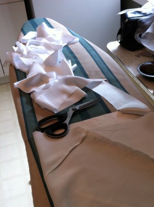 Making continuous silk bias tape. Mmmm, silk bias tape.